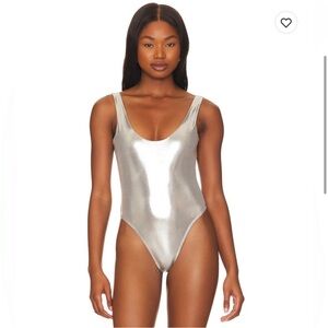 Superdown Nadia Bodysuit in Silver Metallic